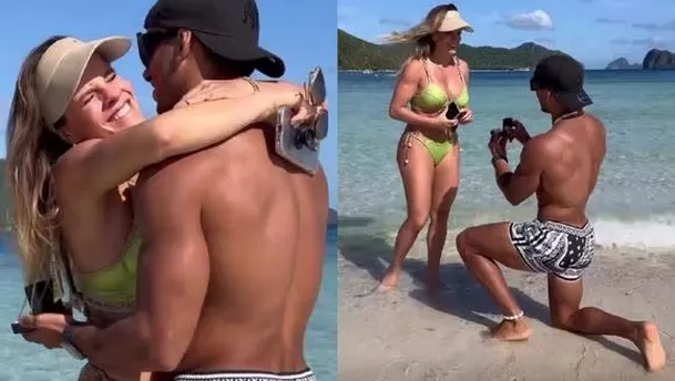 Alejandra Baigorria y Said Palao se comprometieron en una playa de Filipinas. Fuente: Instagram