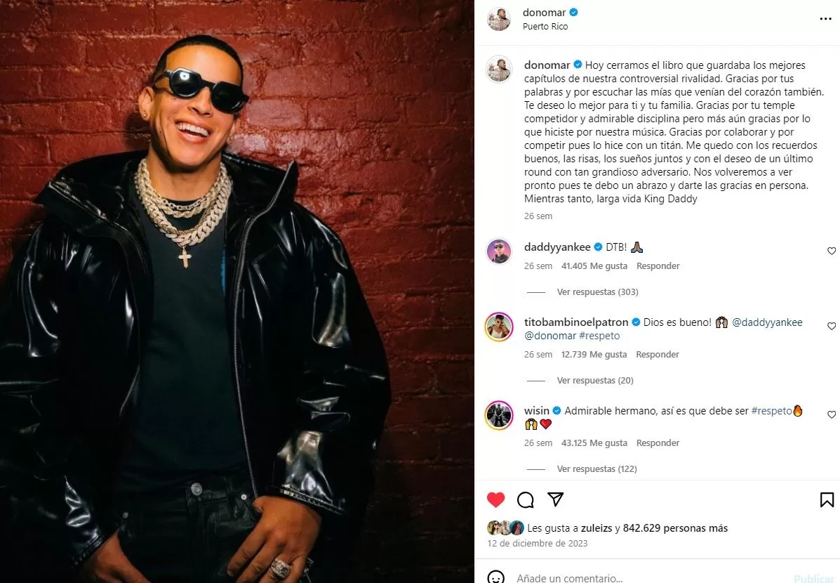 Don Omar y su mensaje a Daddy Yankee / Instagram