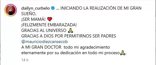 Dailyn Curbelo y Mauricio Diez Canseco confirmaron que están "embarazados"/Foto: Instagram