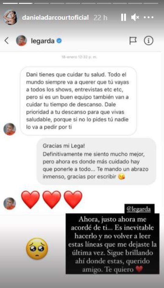 Daniela Darcourt mostró conversación con Legarda antes de la muerte del cantante