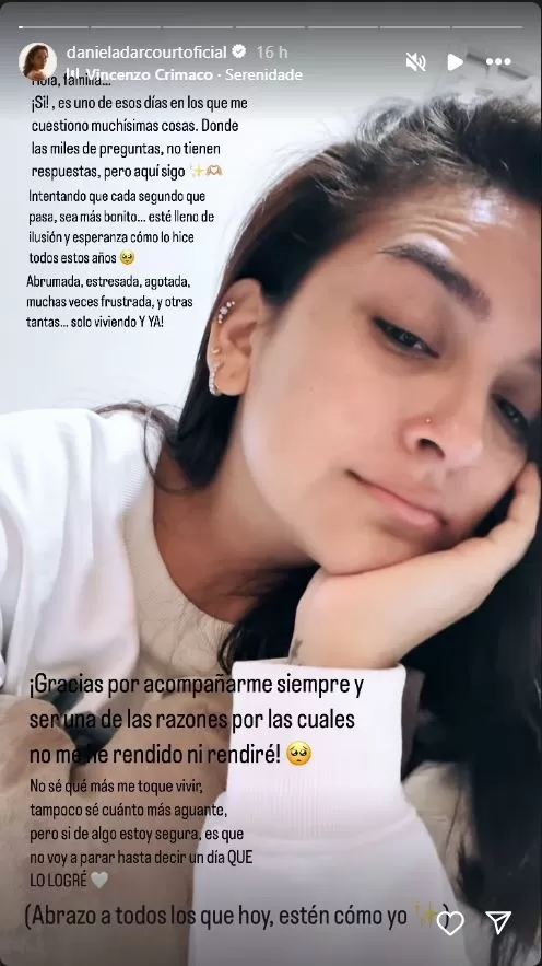 Publicación de Daniela Darcourt que causó alarma entre sus seguidores/Foto: Instagram