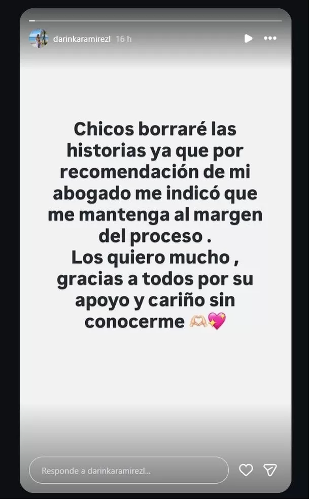 Darinka borró sus historias contra Farfán y revela que su abogado le pidió guardar silencio. Foto: IG @darinkaramirez