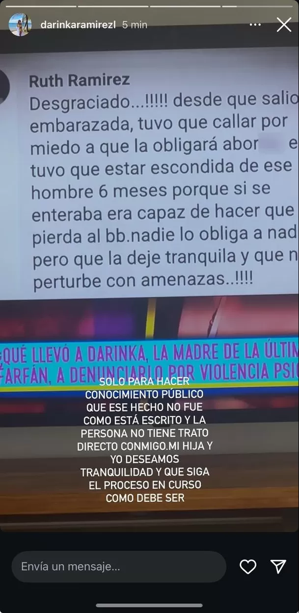 Darinka Ramírez aclara a supuesta familiar tras denuncia contra Jefferson Farfán / Instagram Darinka Ramírez aclara a supuesta familiar tras denuncia contra Jefferson Farfán / Instagram