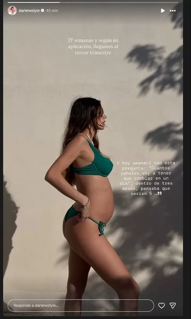 Darlene Rosas dejó ver cuánto ha crecido su pancita. Foto: Instagram