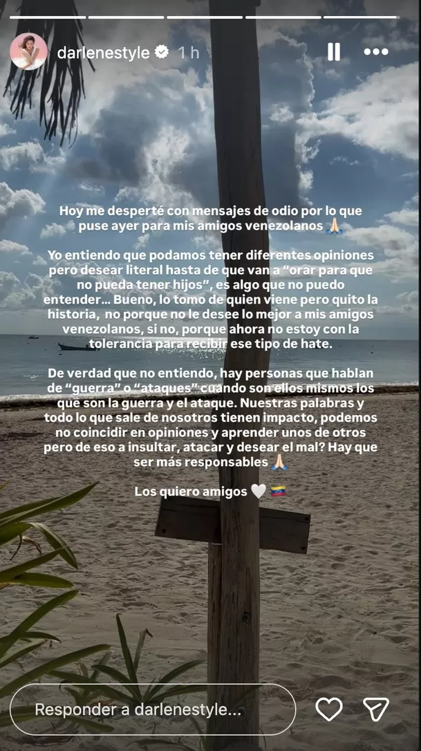 Darlene Rosas compartió un extenso mensaje donde expresó su rechazo al hate recibido. Foto: Instagram Darlene Rosas compartió un extenso mensaje donde expresó su rechazo al hate recibido. Foto: Instagram