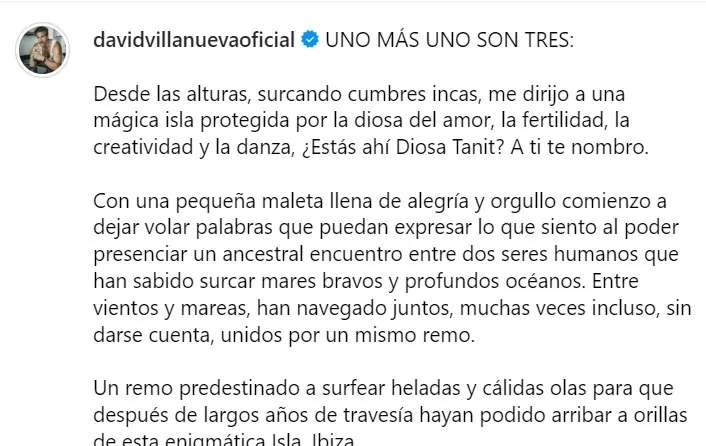 Mensaje de David Villanueva a su hermana Marta/Foto: Instagram