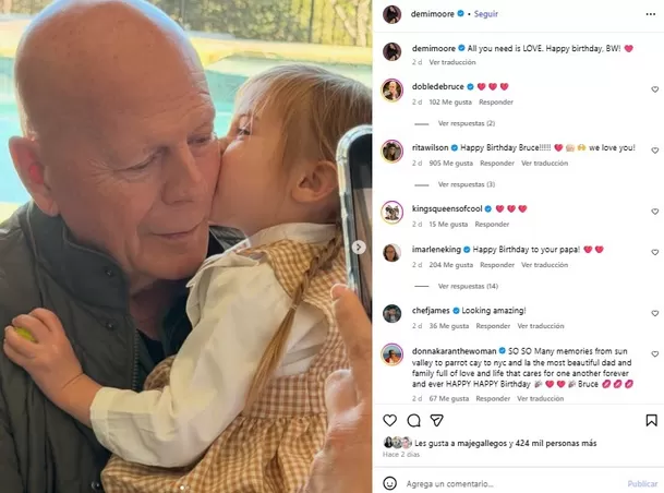 Demi Moore compartió una emotiva imagen de Bruce Willis con su nieta /Instagram