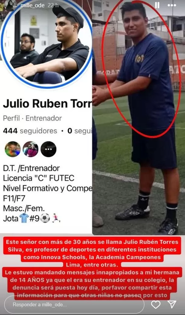 Hija mayor de Farid Ode denunció en redes sociales al entrenador de su hermana menor por acoso / Instagram