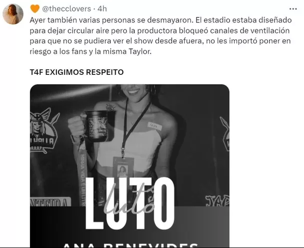 T4F EXIGIMOS RESPEITO se hizo tendencia en X tras la muerte de Ana Clara Benavides