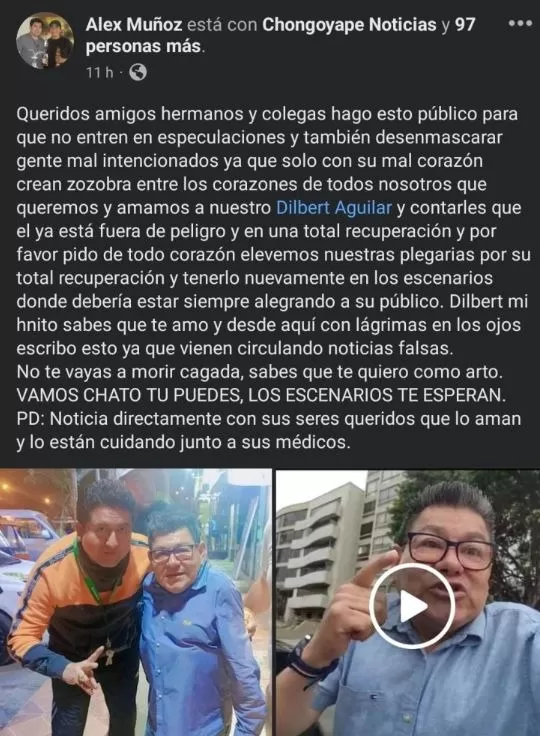 Dilbert Aguilar está fuera de peligro tras ser internado en UCI / Facebook