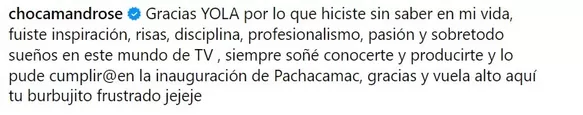 Jaime "Choca" Mandros mostró su pesar por la partida de Yola Polastri/Foto: Instagram