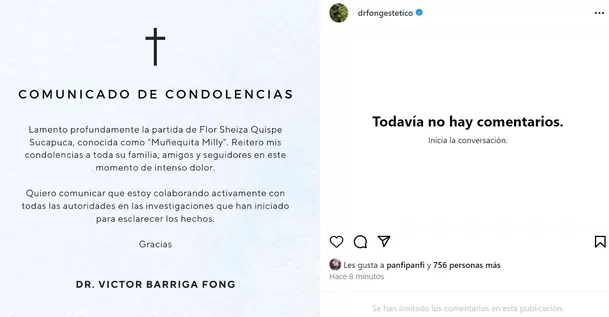 Comunicado del doctor Fong tras muerte de 'Muñequita Milly' / Instagram Comunicado del doctor Fong tras muerte de 'Muñequita Milly' / Instagram