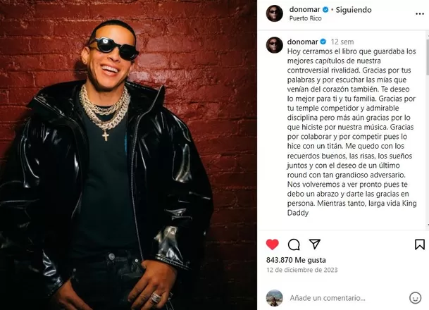 Don Omar le envió conciliador mensaje a Daddy Yankee tras su retiro de la música / Instagram