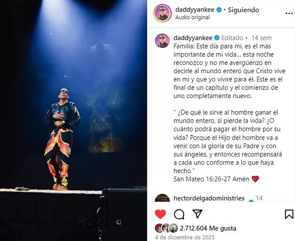 Daddy Yankee se retiró de la música para dedicar su fe en Cristo / Instagram