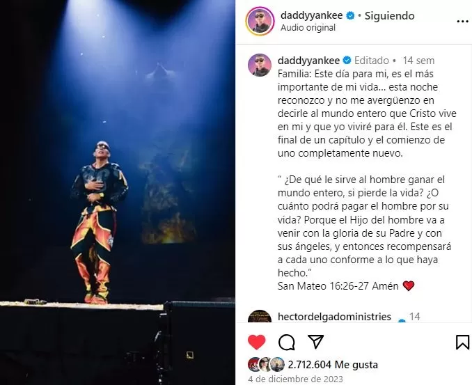 Daddy Yankee se retiró de la música para dedicar su fe en Cristo / Instagram