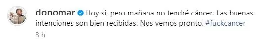 Mensaje de Don Omar anunciando que fue diagnosticado con cáncer/Foto: Instagram