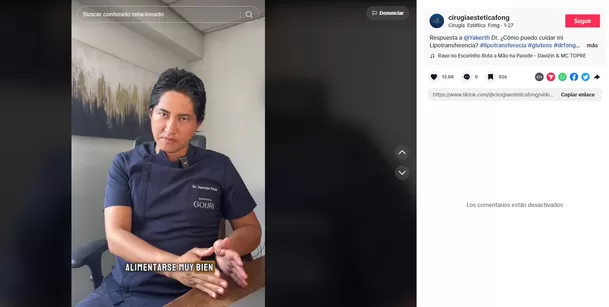 Dr. Fong limitó comentarios  | Imagen: Captura TikTok