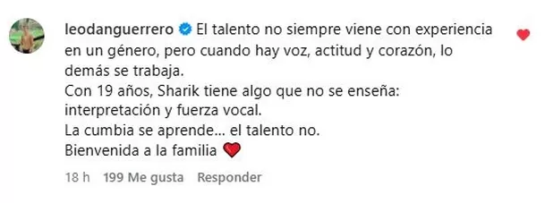 Leodan Guerrero respaldó a Sharik Arévalo tras su ingreso a Corazón Serrano y destacó su talento natural. Foto: Instagram