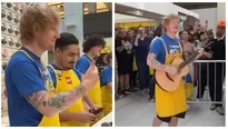 Ed Sheeran sorprendió al trabajar y cantar en una tienda de Lego. Fuente: Twitter