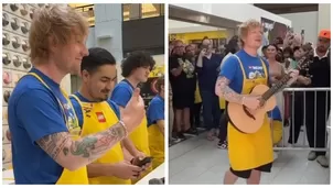 Ed Sheeran sorprendió al trabajar y cantar en una tienda de Lego. Fuente: Twitter