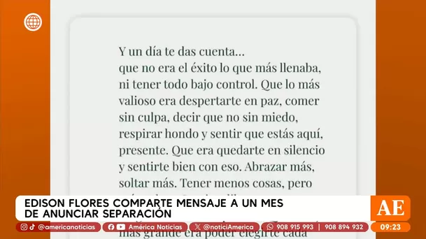 El mensaje de Edison Flores a un mes de anunciar su separación de Ana Siucho / Captura
