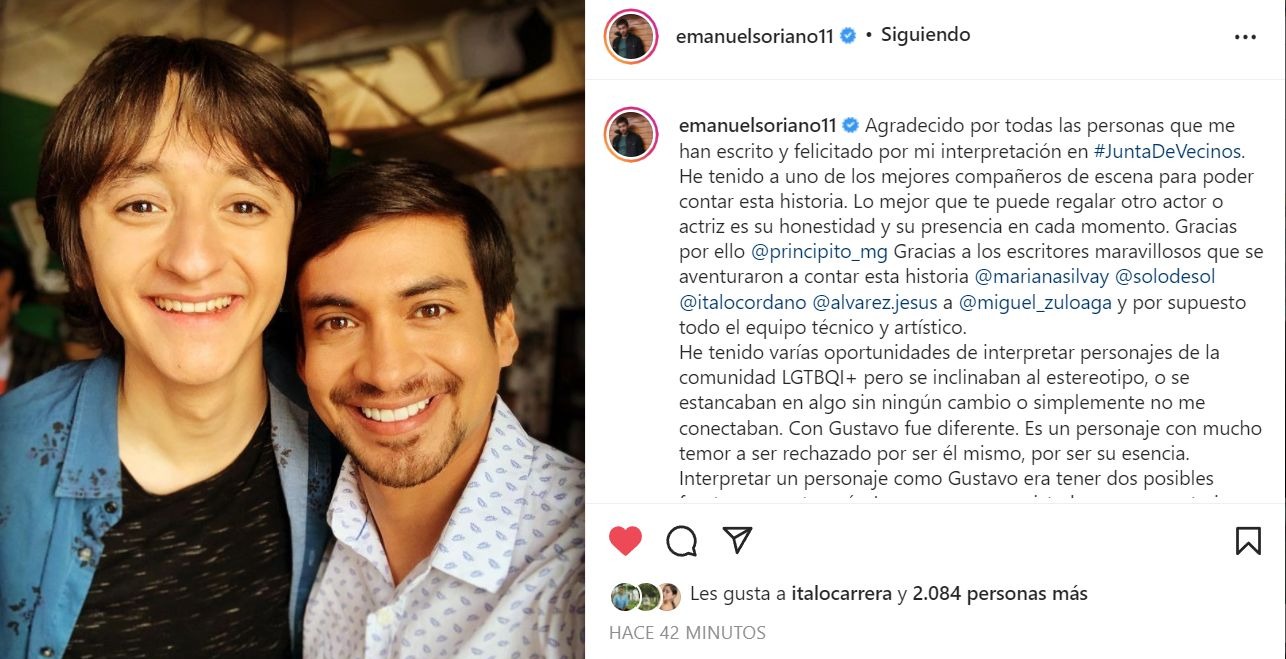 Emanuel Soriano agradeció apoyo tras protagonizar beso que visibiliza el amor LGBTIQ+ 