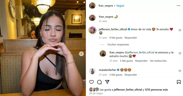 Jefferson Farfán y Francesca se dedicaban románticos mensajes desde mayo / Instagram