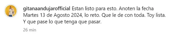 Mensaje de Gitana Andujar antes de desconectar sus redes sociales/Foto: Instagram 