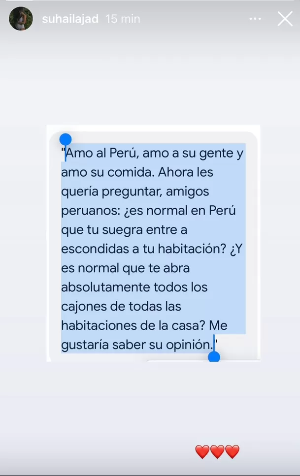 El explosivo mensaje de Suhaila Jad, esposa de André Carrillo / Instagram