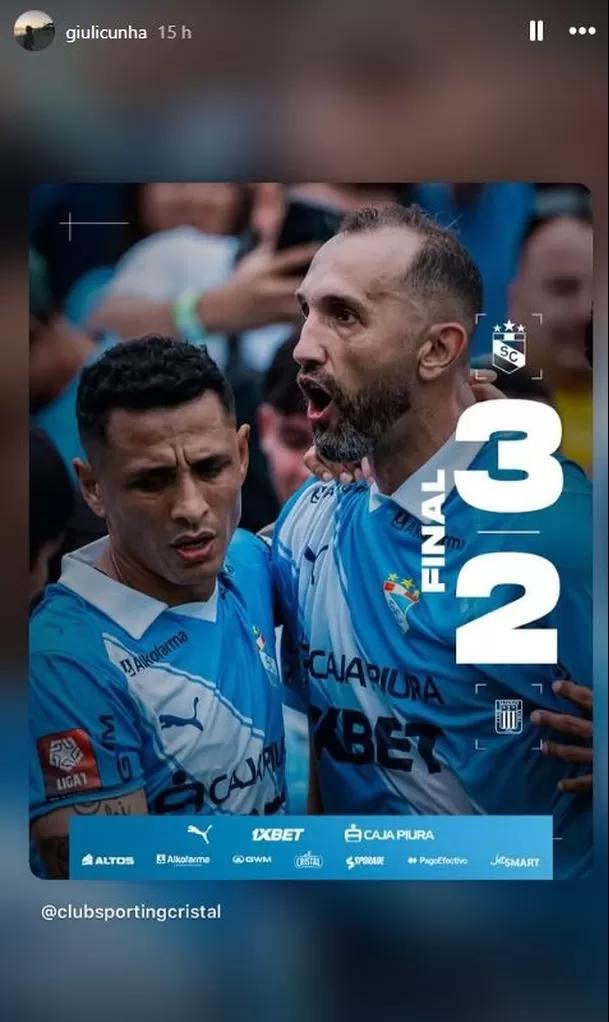 Giuli Cunha celebró el triunfo de Hernán Barcos contra Alianza Lima / IG: @giulicunha Giuli Cunha celebró el triunfo de Hernán Barcos contra Alianza Lima / IG: @giulicunha