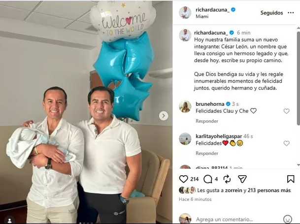 Richard Acuña anuncia la llegada de un nuevo miembro de su familia / IG: @richardacuna_