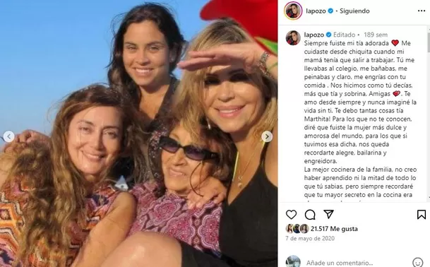 Ethel Pozo confirmó el fallecimiento de su tía Martha Valcárcel / Instagram