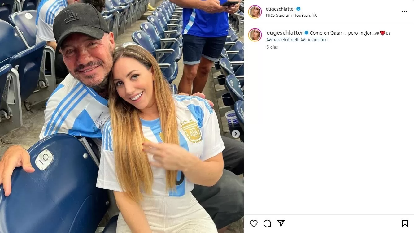 Publicación de Eugenia Schlatter junto a Marcelo Tinelli en Texas/Foto: Instagram