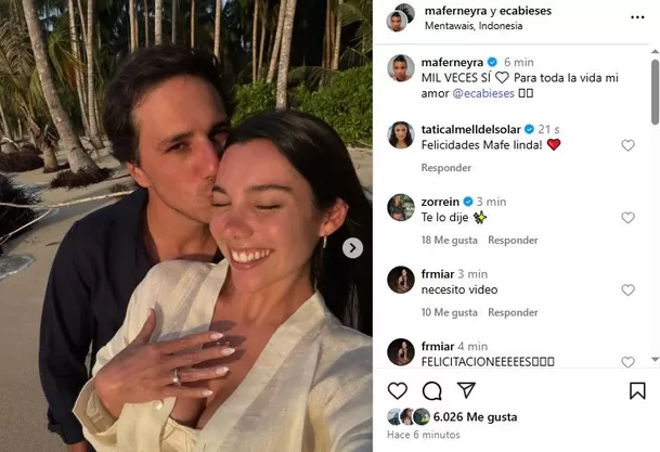 Mafer Neyra anunció su compromiso con Ernesto Cabieses desde Indonesia / Instagram