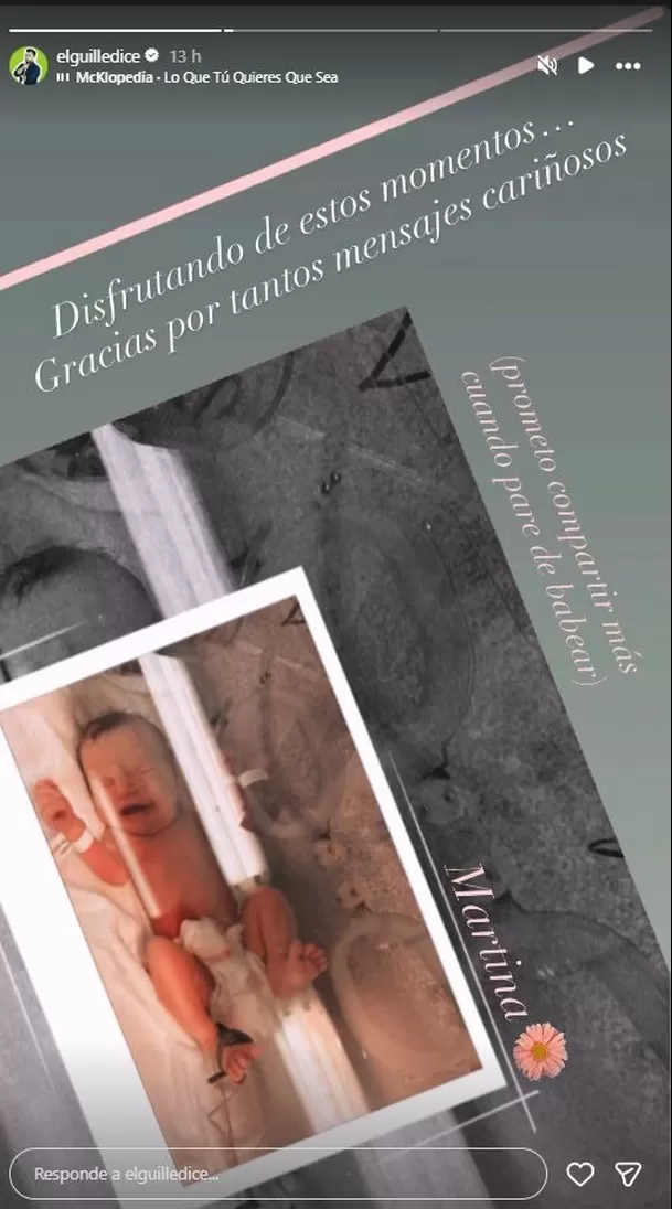 Guillermo Castañeda anunció el nacimiento de su hija Martina y mostró la primera foto en Instagram. Foto: Instagram