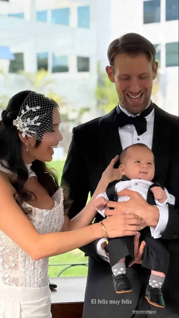 Fiorella Chirichigno junto a su esposo e hijo después del matrimonio / Instagram