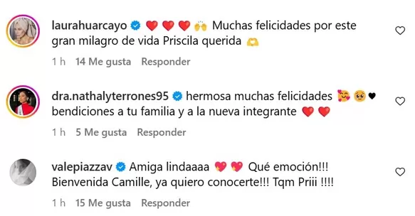 Amigas de Prissila Howard la felicitaron por el nacimiento de Camille/Foto: Instagram