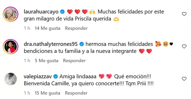 Amigas de Prissila Howard la felicitaron por el nacimiento de Camille/Foto: Instagram