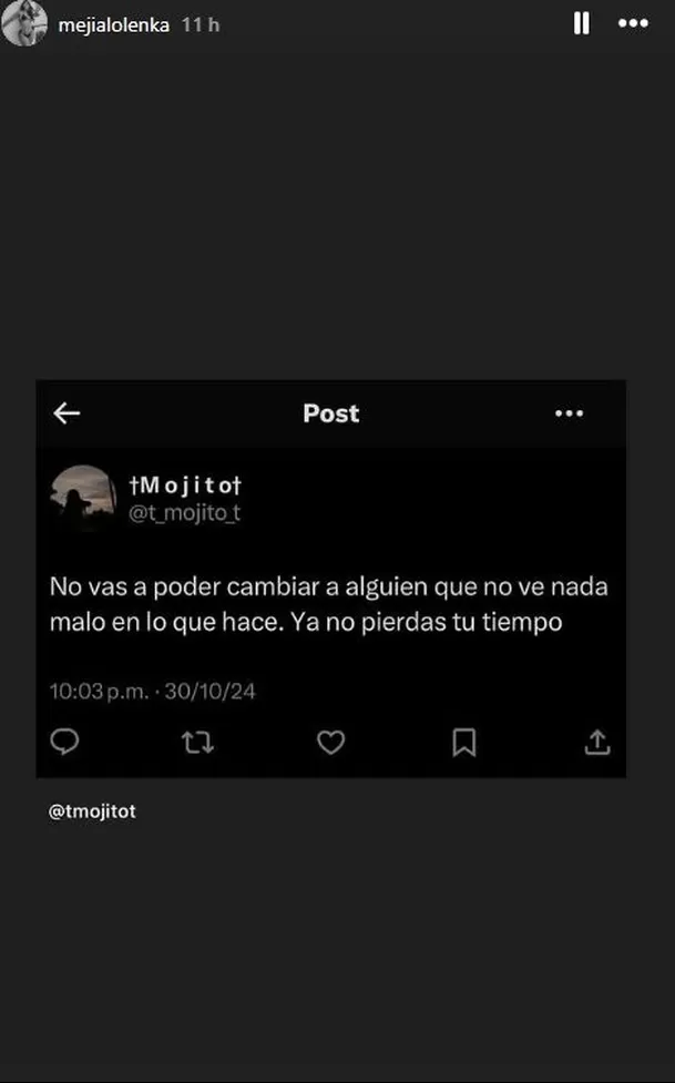 Mensaje de Olenka Mejía ¿para Xiomy Kanashiro sobre Jefferson Farfán? / Instagram