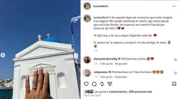 Luciana Fernández anuncia su compromiso / IG: @lucianafernl Luciana Fernández anuncia su compromiso / IG: @lucianafernl