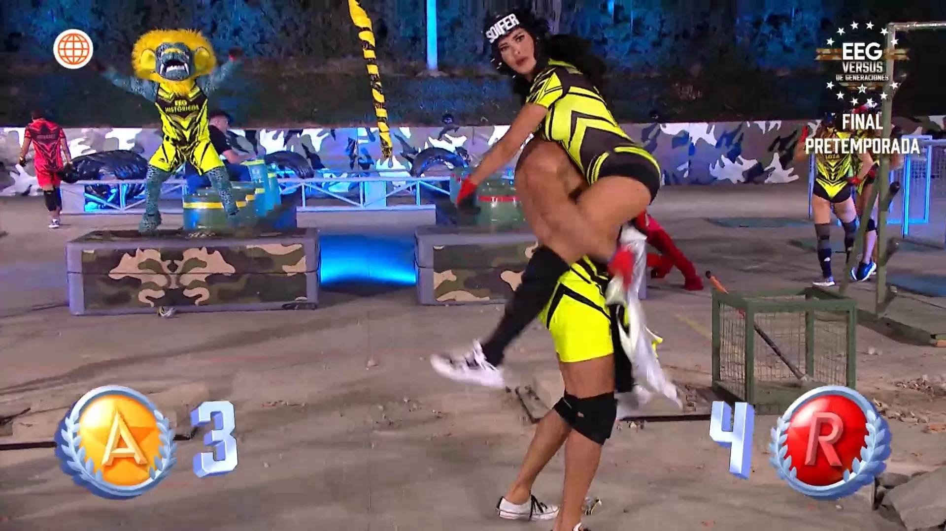 Fabio Agostini enloqueció tras victoria y cargó a Michelle Soifer. Fuente: AméricaTV