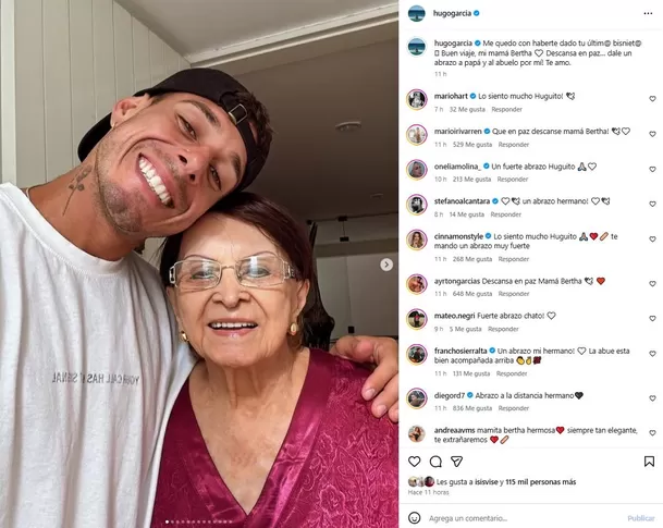 Hugo García comunicó en redes sociales la muerte de su abuelita Bertha y compartió un emotivo mensaje de despedida. Foto: Instagram