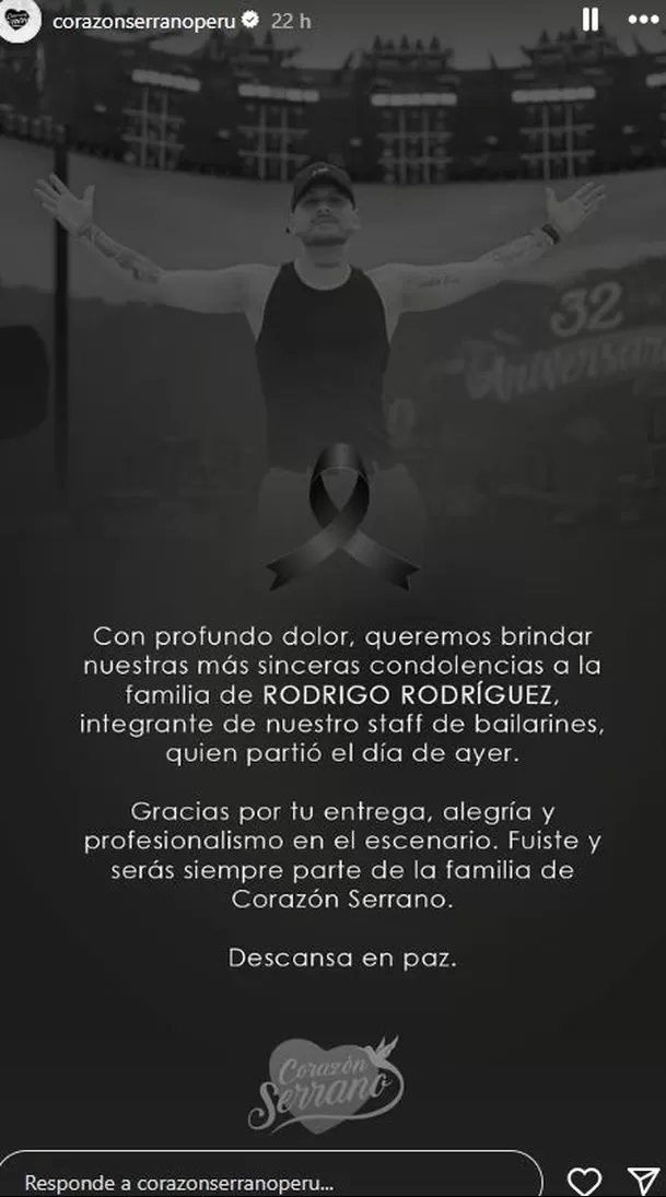 Corazón Serrano envió comunicado tras muerte de miembro de su staff de bailarines / Instagram Corazón Serrano envió comunicado tras muerte de miembro de su staff de bailarines / Instagram