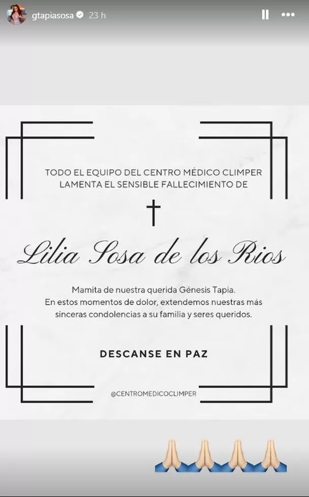 Génesis Tapia dio a conocer la muerte de su madre / Instagram