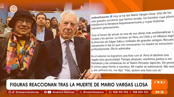Mamá de André Silva junto a Mario Vargas Llosa. Foto: América TV Mamá de André Silva junto a Mario Vargas Llosa. Foto: América TV