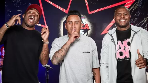 Christian Cueva junto a Jefferson Farfán  y Roberto Guizasola tras su paso por el podcast 'Enfocados'. Foto: Instagram 