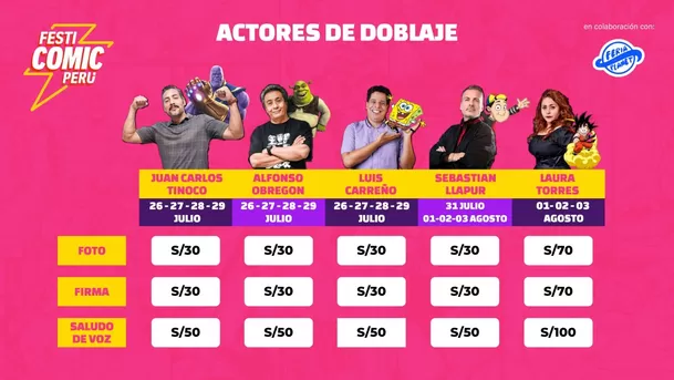 Los actores de doblaje más conocidos serán parte del Festi Cómic Perú 2025 / Instagram