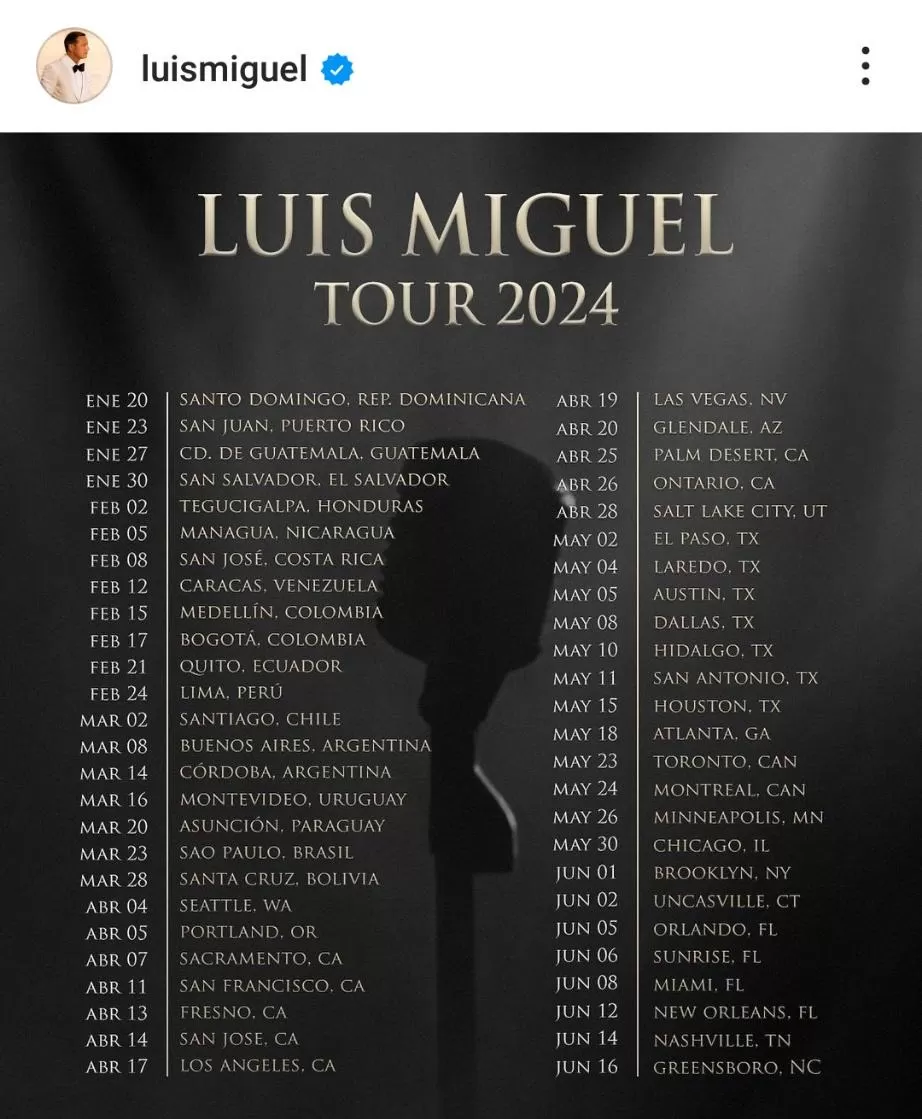 Estas son las fechas del Tour 2024 de Luis Miguel / Foto IG Luis Miguel