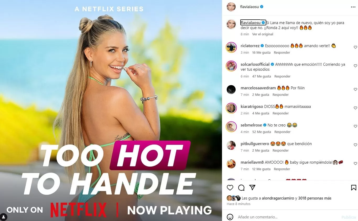 Flavia Laos volverá a Netflix con 'Too Hot to Handle' / Instagram