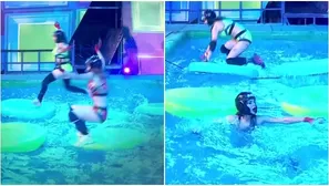  Flavia López sufrió terrible resbalón y cayó a la piscina haciendo perder a su equipo / AméricaTV